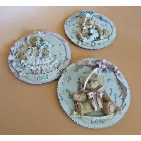 Cherished Teddies Figurines Wall Plaques by Priscilla Hillman Set of 3 1994 - Picture 1 of 16
